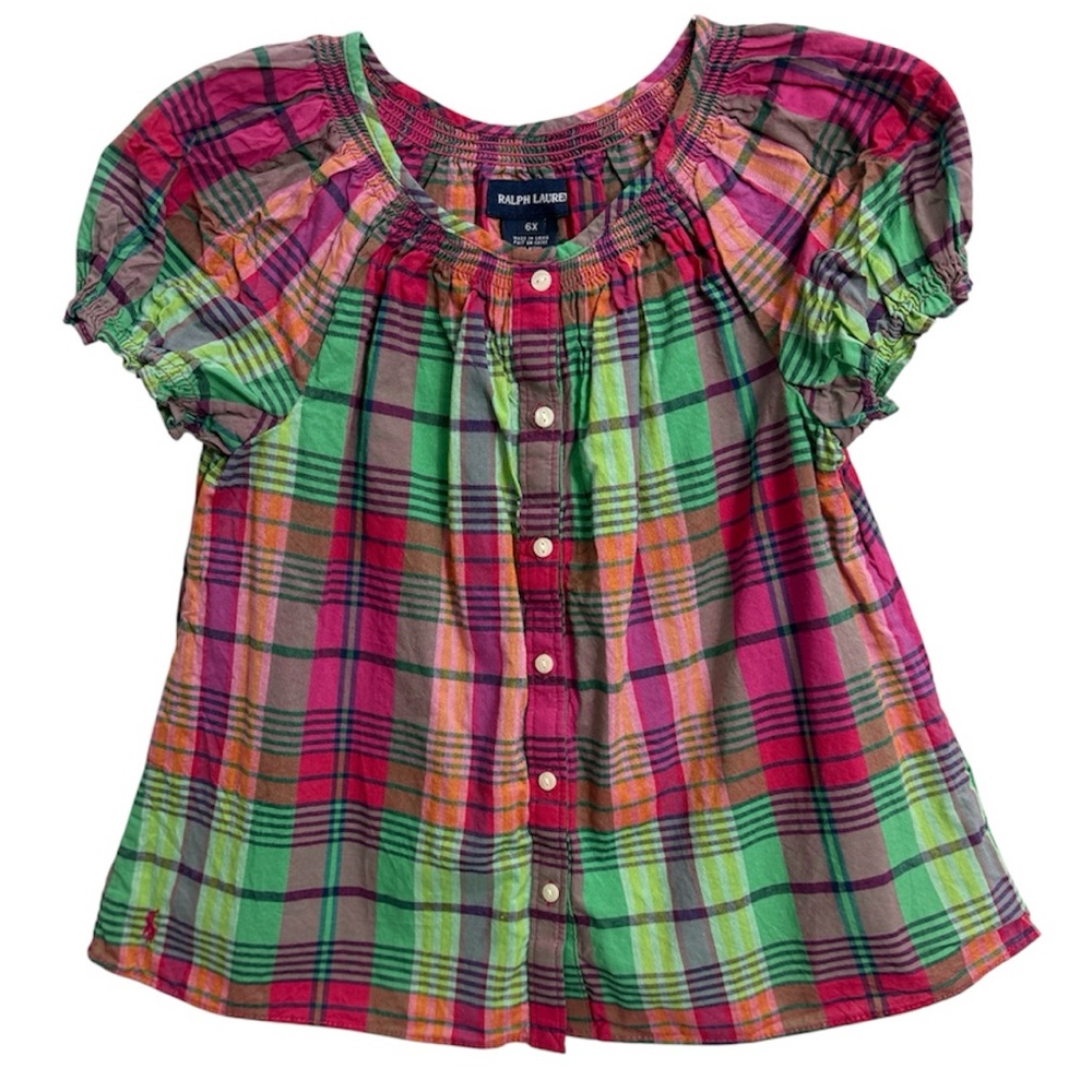 Ralph‎ Lauren Plaid Button-Front Girls' Top, SIZE 6 X